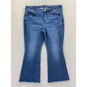 NYDJ Women's Size 12 Blue Denim Flare Jeans w/Lift Tuck Technology Raw Hem 34x26